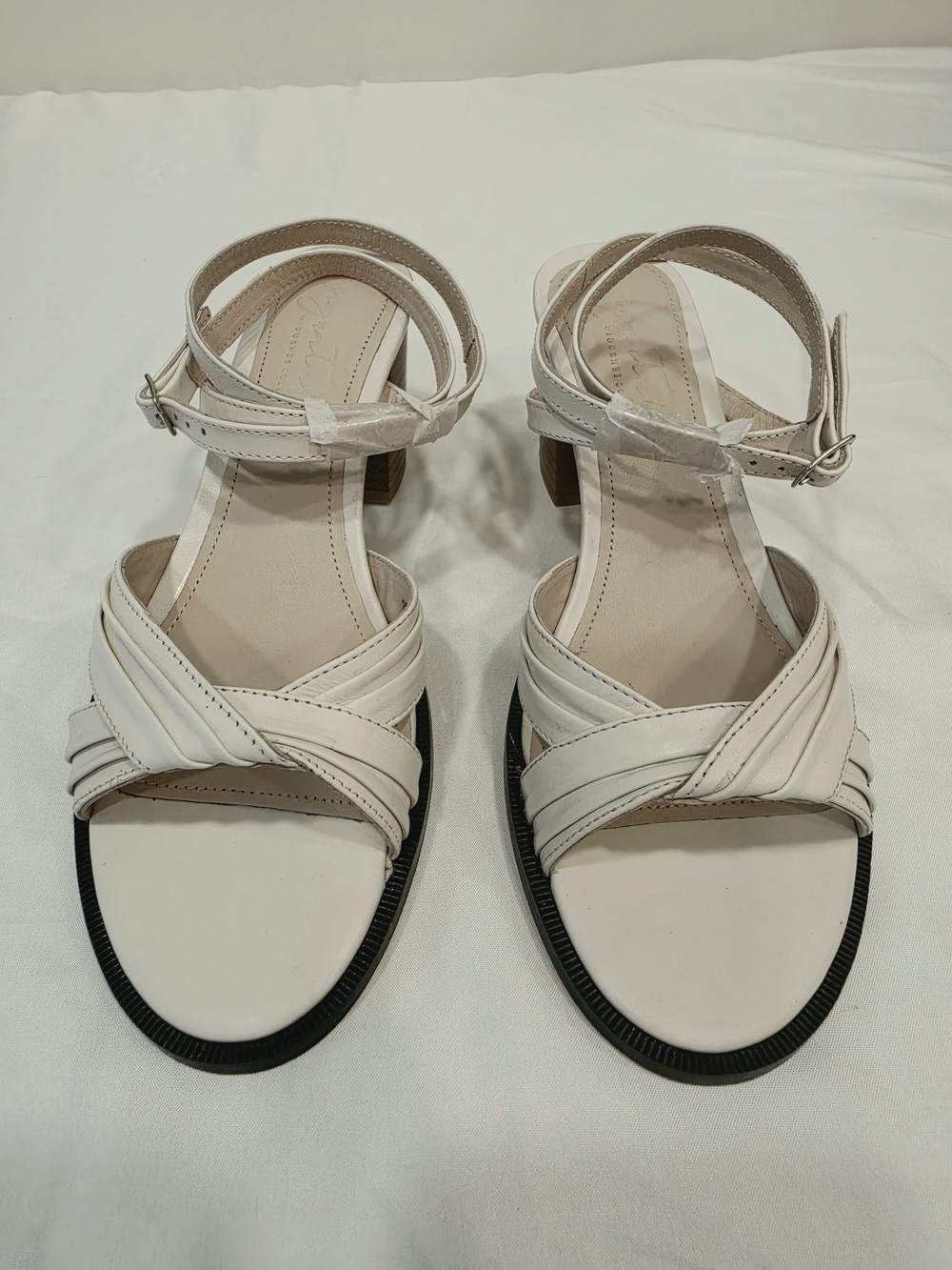 Journee Collection Cream Strappy Block Heel Sandals - Picture 2 of 8